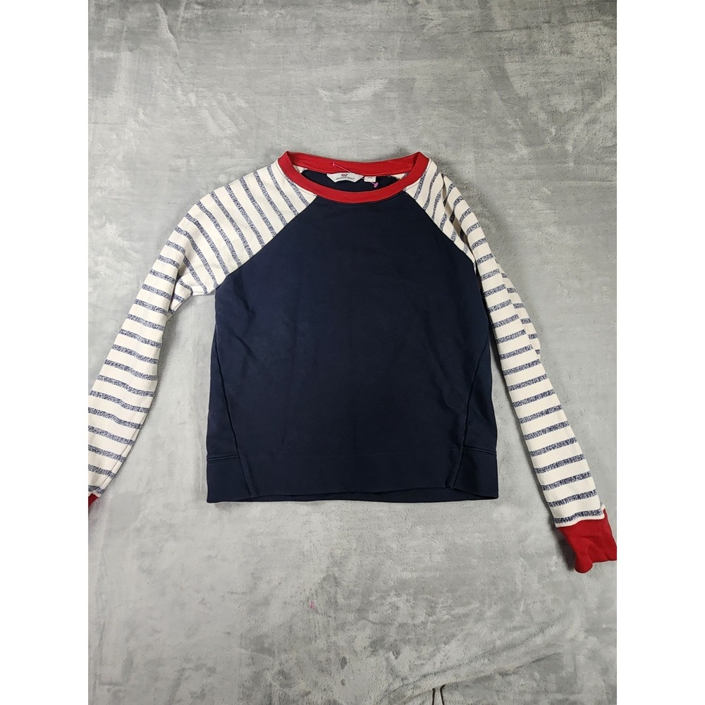 Vineyard Vines Striped-sleeve Ragland Crew Neck Sweatshirt Red White Blue Sz XXS